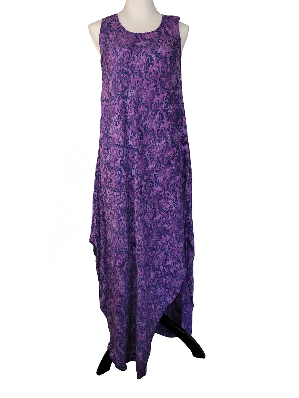 Hula Hula Hawaii Purple & Blue Floral Maxi Dress High Cut Sides & Pockets O/S